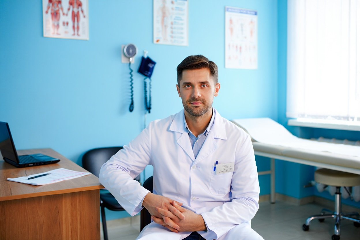 Методы диагностики Врач сидит на стуле в медицинском кабинете